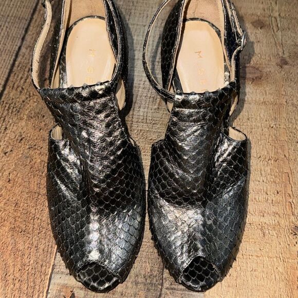 M.Gemi Curvi Silver Peep Toe Heels metallic snake skin stiletto - Picture 7 of 13